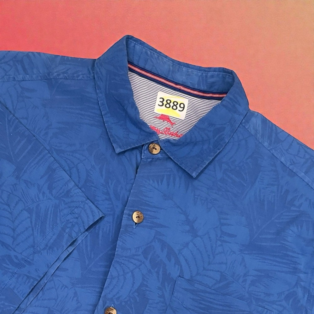 Tommy Bahama Coconut Button Men's Large Blue Short Sleeve Button Up Shirt Tropic